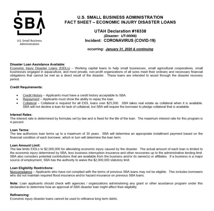 US Small Business Administration Fact Sheet