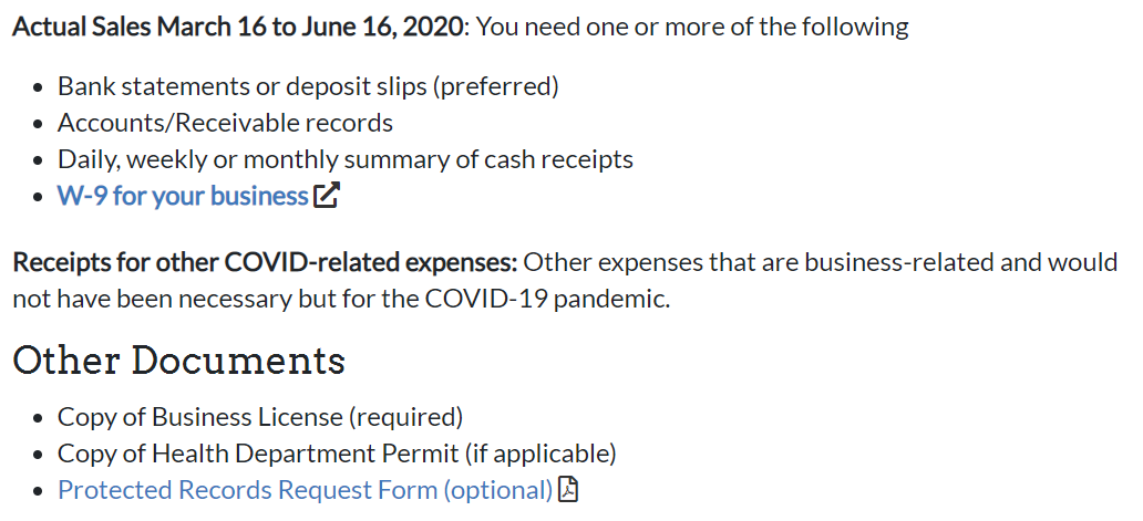 Small Business Impact Grants - Required Documentation part 2