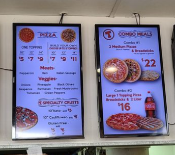 Tenneys Pizza - interior menu board